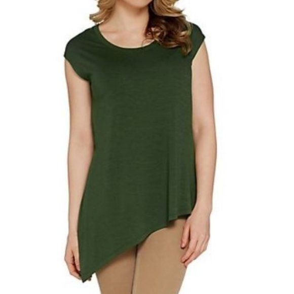 Lisa Rinna Collection Tops - Lisa Rinna Slub Knit Tee with Asymmetric Hem 5373